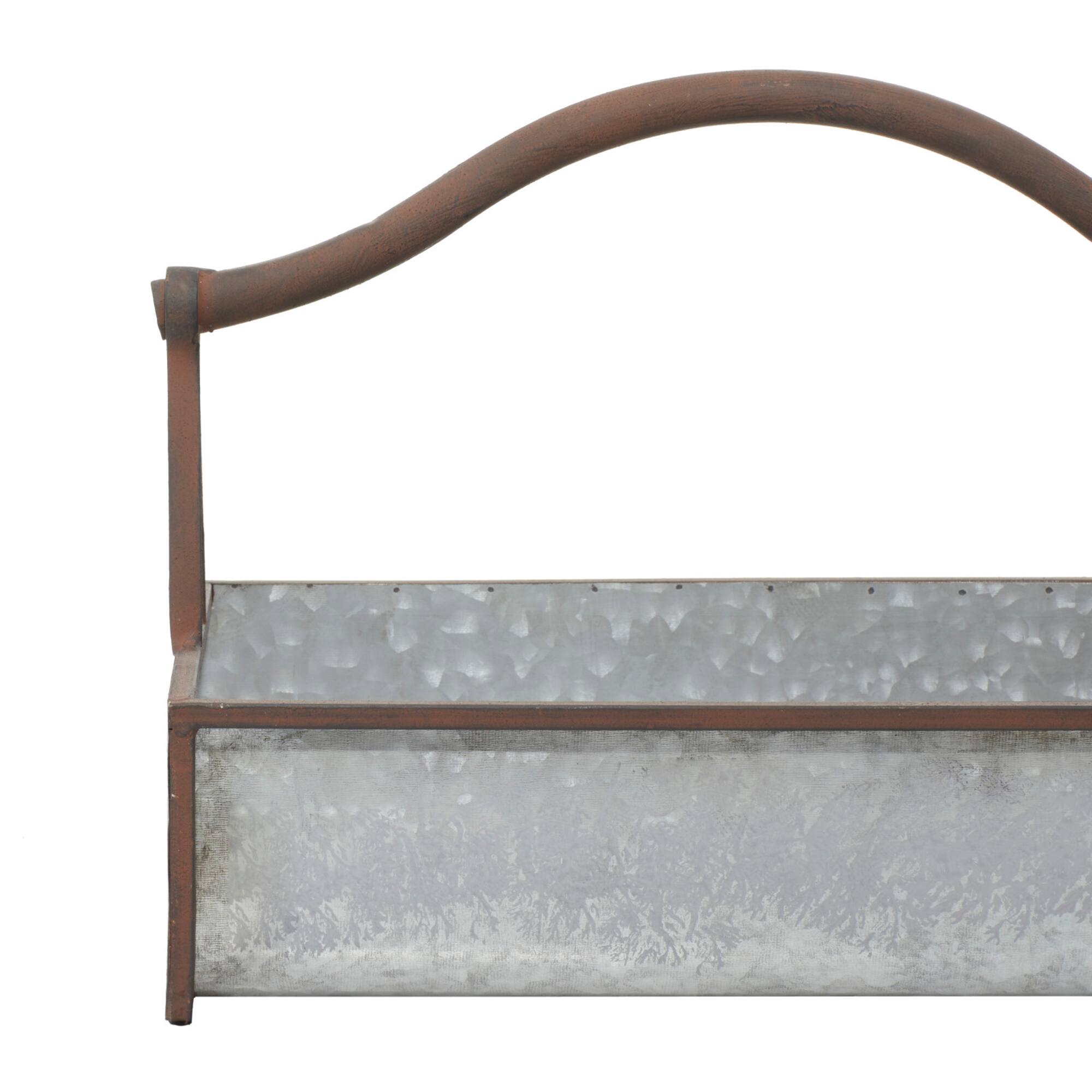 Gray Metal Farmhouse Handle Planter Set